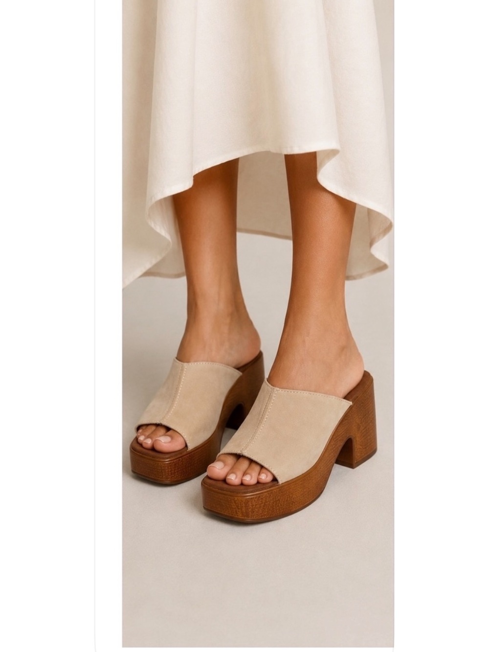 House of Harlow 1960 Griffin Ivory Leather Platform Block Heel Sandals Size 7.5